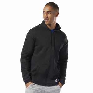 Bluza Z Kapturem Męskie Reebok Workout Ready Full-Zip Fleece Czarne PL 36DZFXN